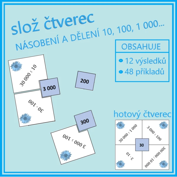 Slož čtverec - násobení a dělení 10, 100, 1 000…  1
