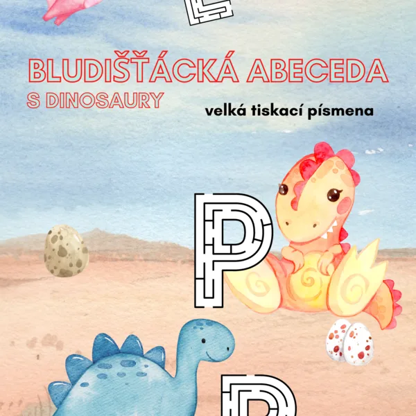 Bludišťácká abeceda s dinosaury - velká tiskací písmena 1