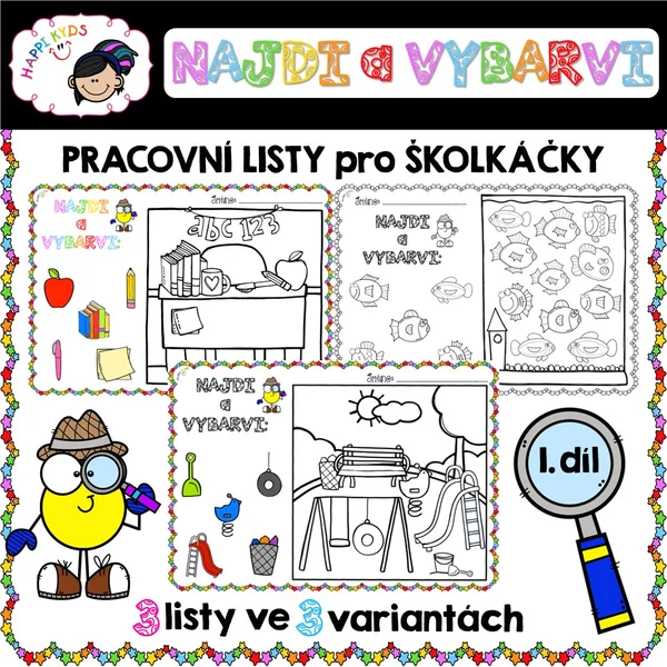 NAJDI a VYBARVI 1 - pracovní listy pro školkáčky 1