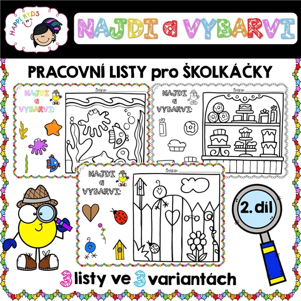 NAJDI a VYBARVI 2 - pracovní listy pro školkáčky 1