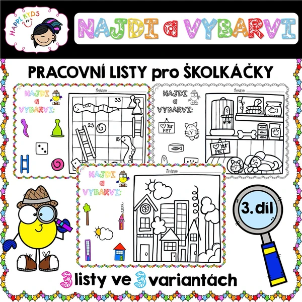 NAJDI a VYBARVI 3 - pracovní listy pro školkáčky 1