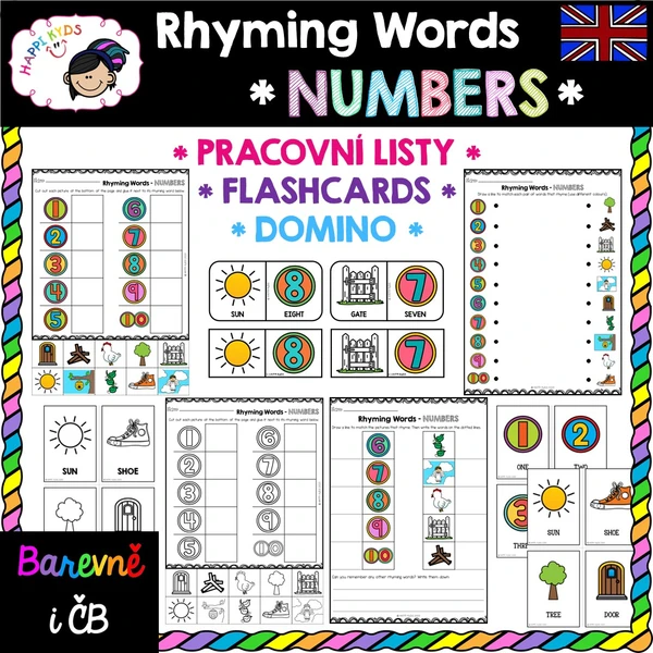 Rhyming words - NUMBERS - pracovní listy, domino a flashcards 1