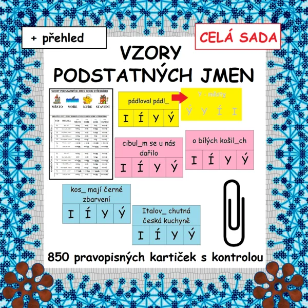 Vzory podstatných jmen– pravopisné kartičky 1