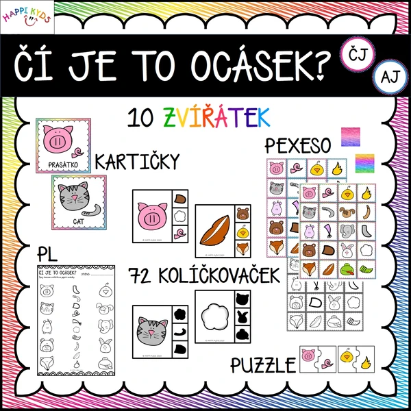ČÍ JE TO OCÁSEK? - Kolíkovačky, pexeso, puzzle, kartičky, a PL 1