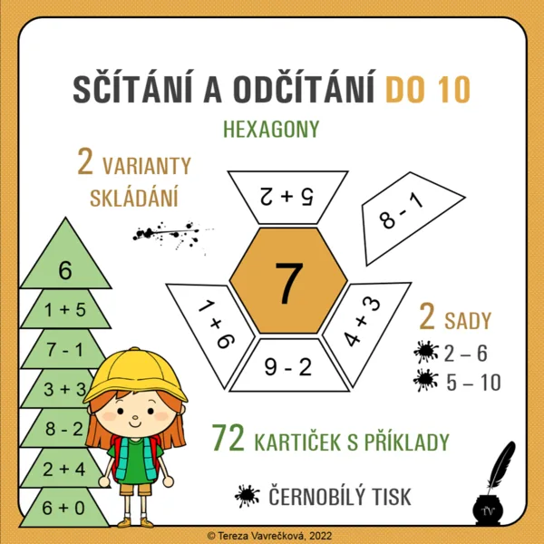 Sčítání a odčítání do 10 - hexagony 1