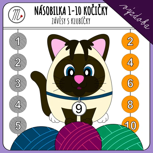 Násobilka s kočičkami - závěsy s klubíčky 1