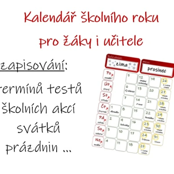 Kalendář školního roku pro žáky i učitele 1