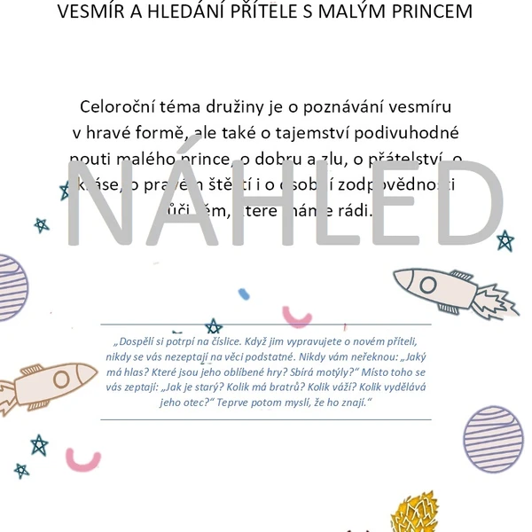 TEMATICKÝ PLÁN ŠKOLNÍ DRUŽINY "VESMÍR A HLEDÁNÍ PŘÍTELE S MALÝM PRINCEM" 1