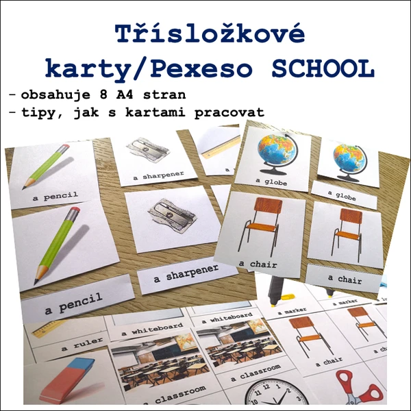 Třísložkové karty/Pexeso School (Škola) 1