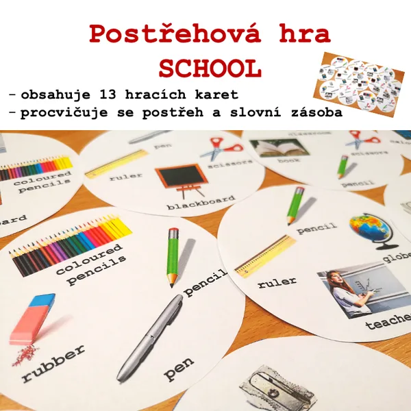 Postřehová hra SCHOOL - 4 obrázky na kartě 1