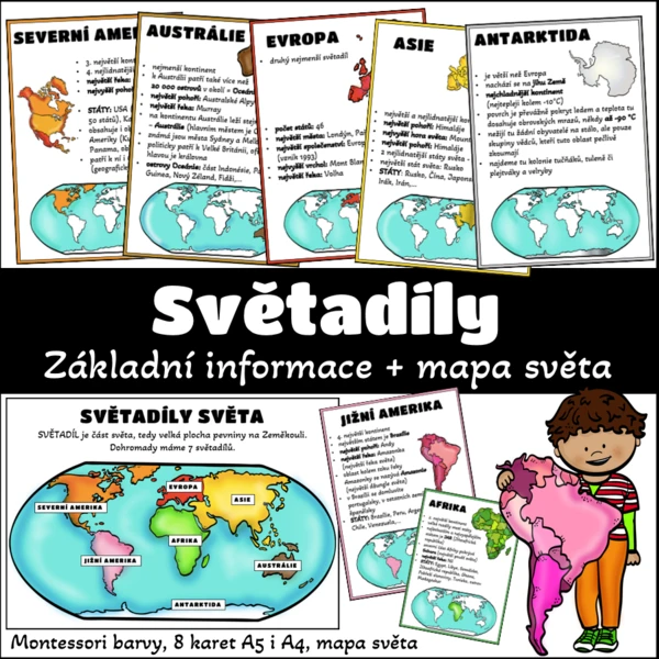 Světadíly - základní informace + mapa světa 1