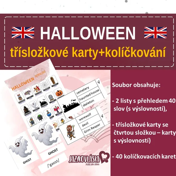 Halloween třísložkové karty + kolíčkování 1