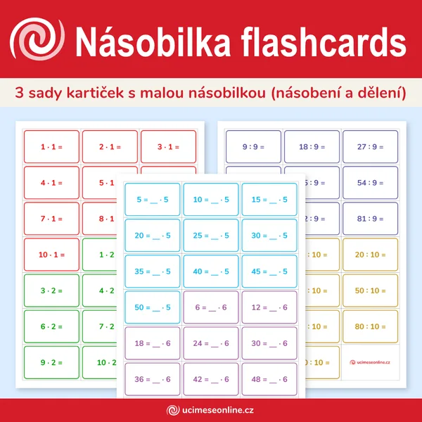 Násobilka flashcards - 3 sady kartiček s malou násobilkou (násobení a dělení) 1