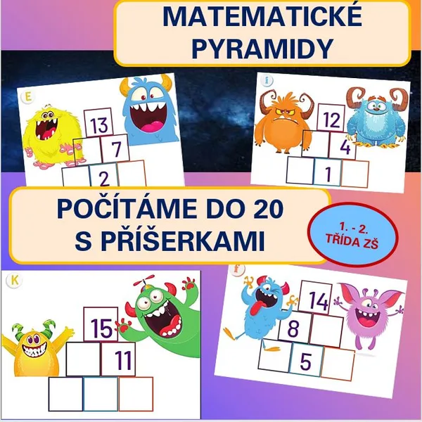 Matematické pyramidy - POČÍTÁME DO 20 S PŘÍŠERKAMI 1