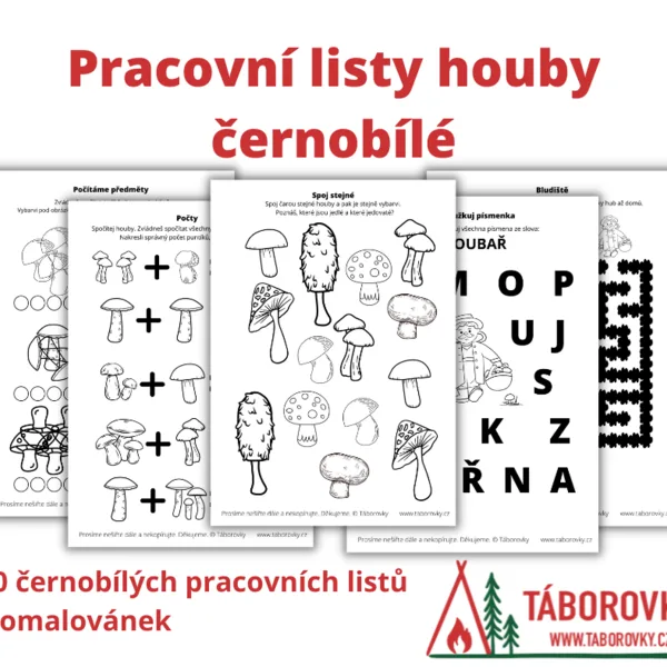 Pracovní listy houby - černobílé 1