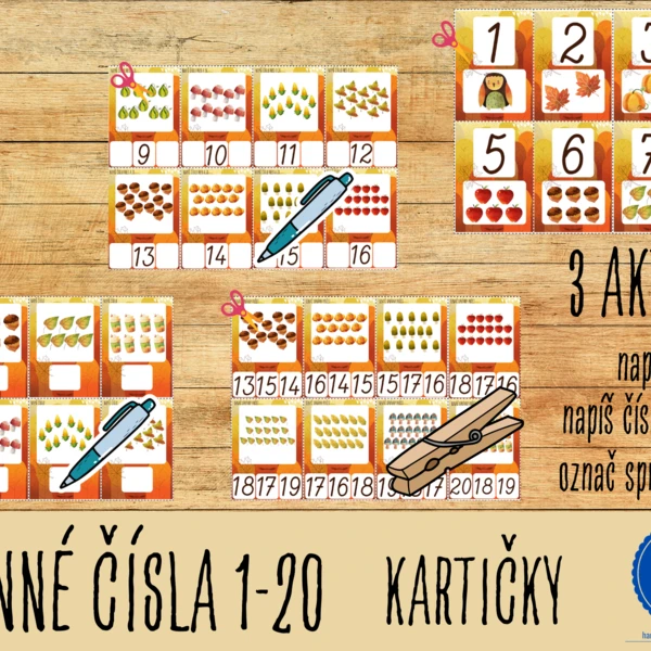 ČÍSLA 1-20 (podzim) - kartičky (80 kartiček) 1