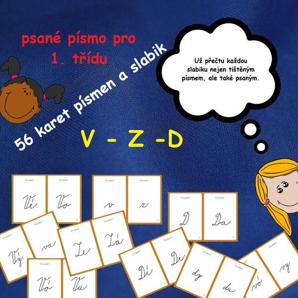 KARTY PSANÉHO PÍSMA – PÍSMENA A SLABIKY S NIMI TVOŘENÉ V – Z- D 1