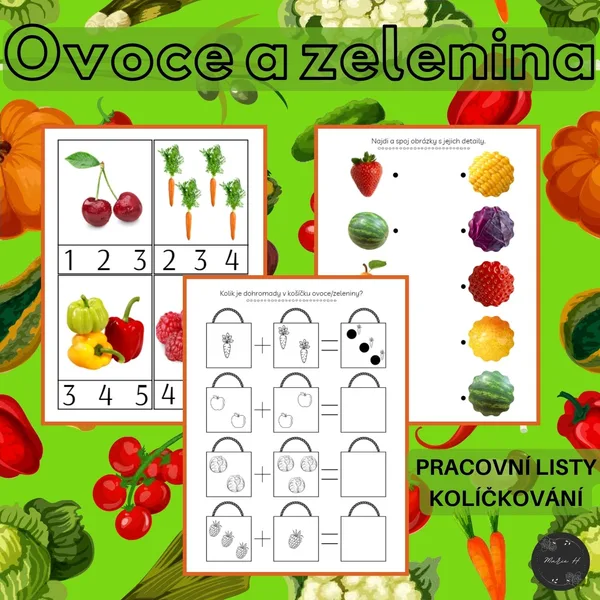 Ovoce a zelenina, kolíčkování a pracovní listy 1