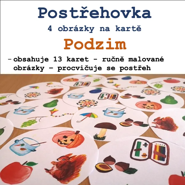 Postřehovka 4 obrázky na kartě - Podzim 1