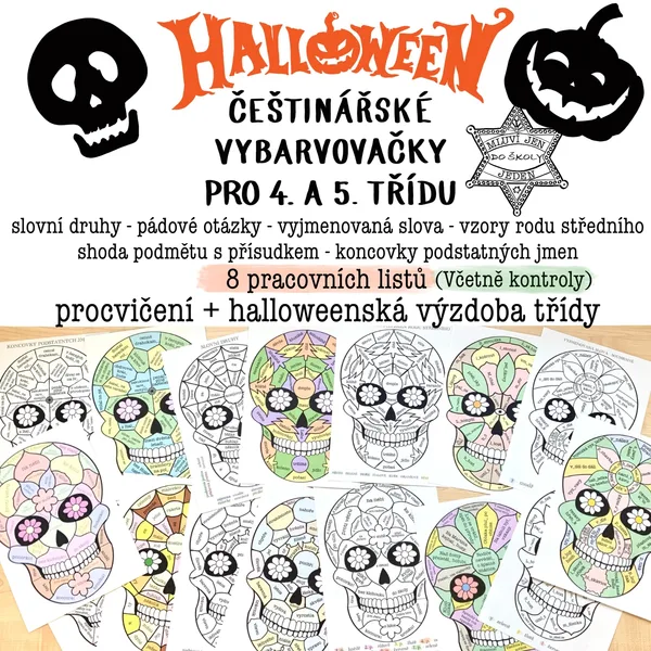 Mexické lebky - vybarvovačky český jazyk - 4. a 5. třída 1