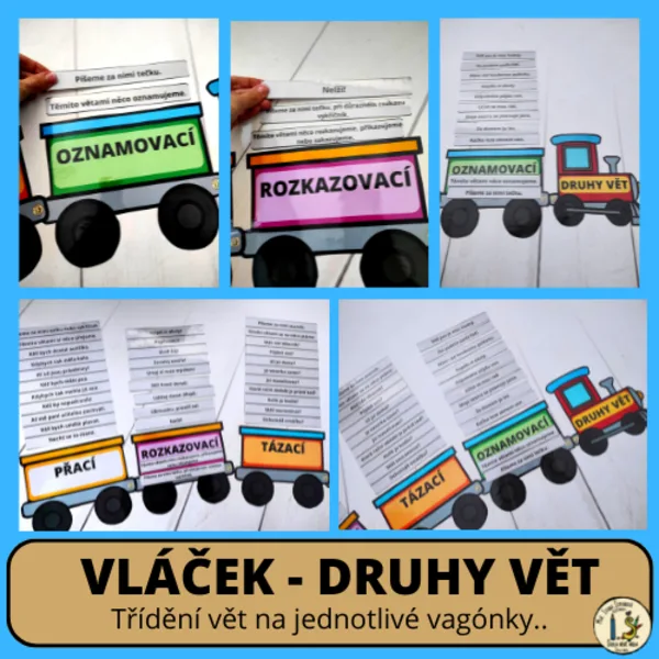 Druhy vět - VLÁČEK - přehled + 44 vět k třídění na vagónky 1