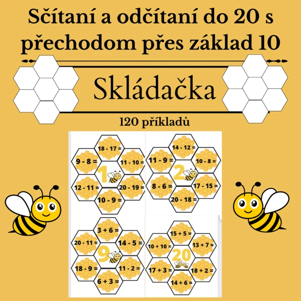  Včelky - sčítání a odčítání do 20 s přechodem přes základ 10 - 2.ročník 1
