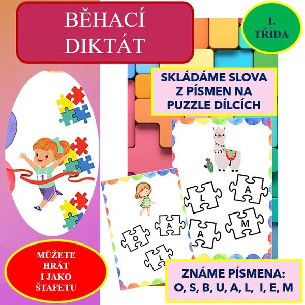Běhací diktát - puzzlíky ( O, S, B, U, A, L, M, E, I ) 1