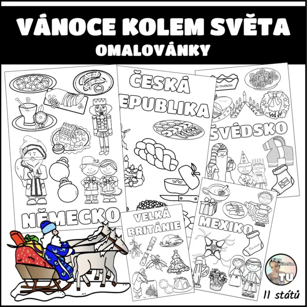 Vánoce kolem světa - omalovánky (11 zemí) 1