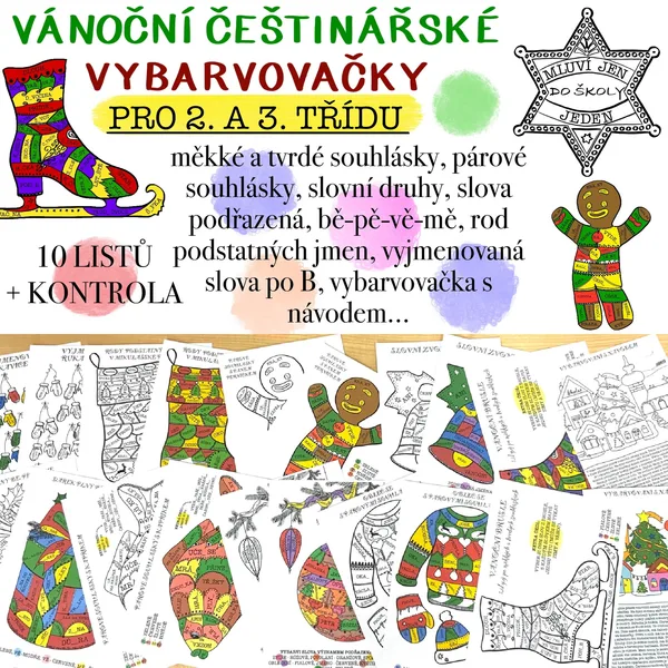 Vánoční češtinářské vybarvovačky pro 2. a 3. třídu 1