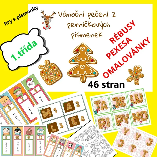 ZÁBAVNÉ VÁNOČNÍ PROCVIČOVÁNÍ PÍSMEN, SLABIK A SLOV + DOPLŇKOVÉ AKTIVITY M-A-L-E-S-O-P-U-I-Y-J-T- N 1