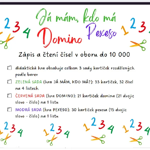 Já mám - kdo má? Domino. Pexeso.  Zápis a čtení čísel oboru do 10 000. 1