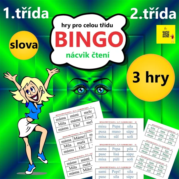 BINGO – ČTENÍ PRVNÍCH SLOV Z PÍSMEN - m, l , p, s, t, j + samohlásky 1