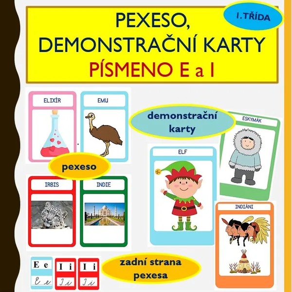 PÍSMENO I a E  (pexeso, demonstrační karty) 1
