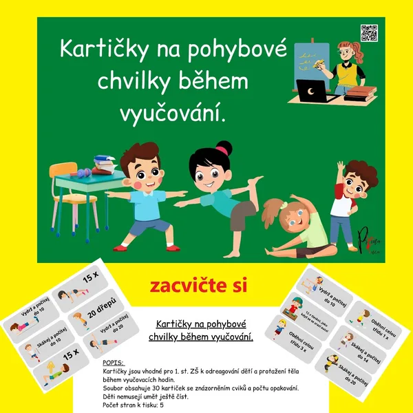 Kartičky na pohybové chvilky během vyučování. 1