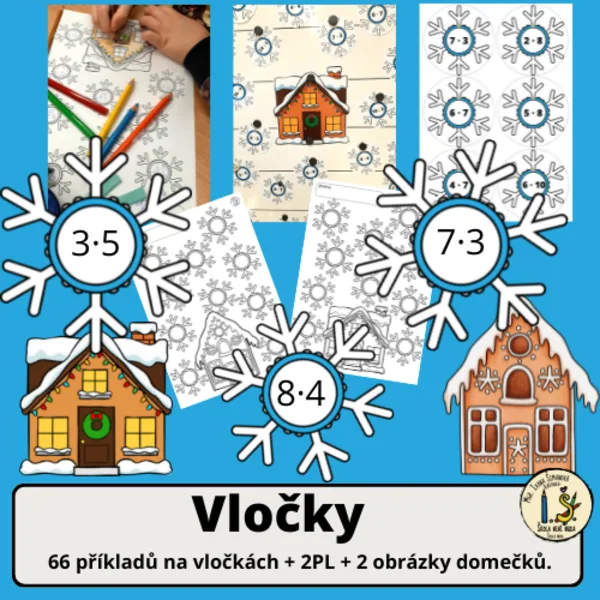 VLOČKY 66 PŘÍKLADŮ na vločkách + obrázky domečků + 2 PL 1