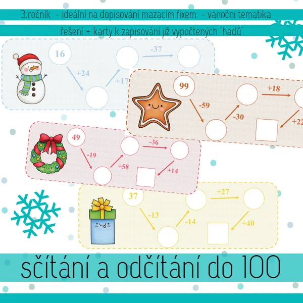 Sčítání a odčítání do 100 - vánoční obrázky 1
