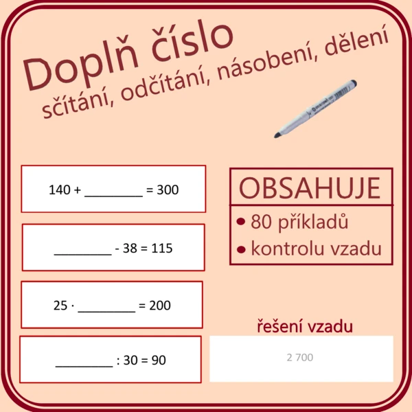 Doplň číslo (sčítání, odčítání, násobení, dělení) 1