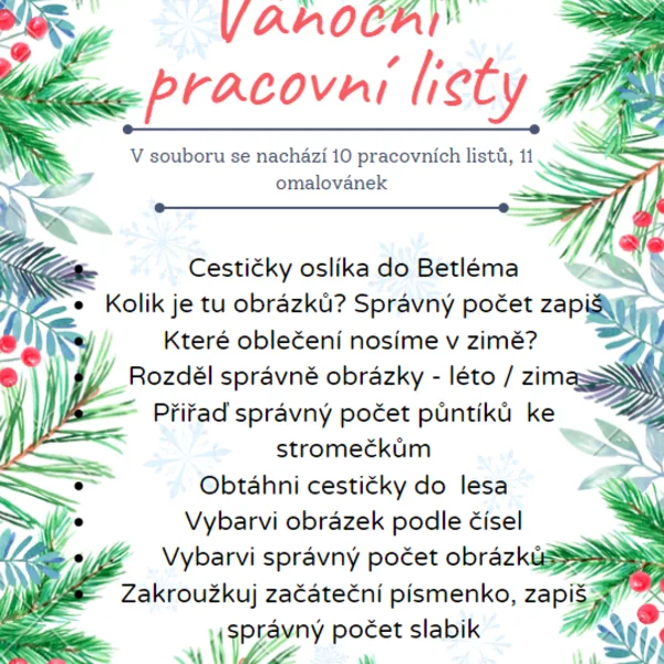 Vánoční pracovní listy 1