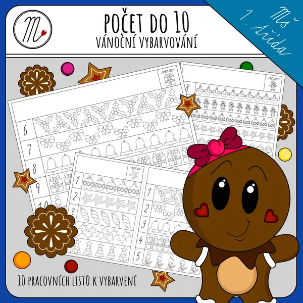 Počet do 10 - vánoční vybarvování 1