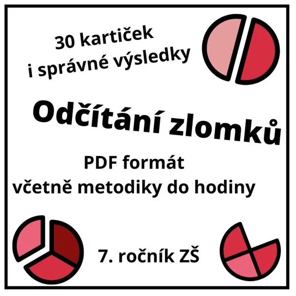 Odčítání zlomků - 30 karet, řešení i metodika 1