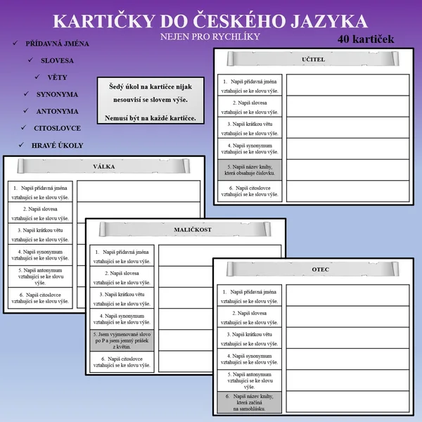 Kartičky do českého jazyka pro rychlíky 1