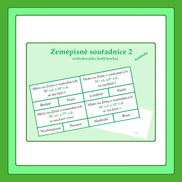 Zeměpisné souřadnice - kolíčkovka 1