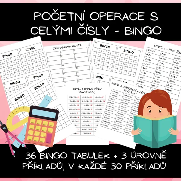 Bingo - početní operace s celými čísly - sčítání, odčítání, násobení a dělení 1