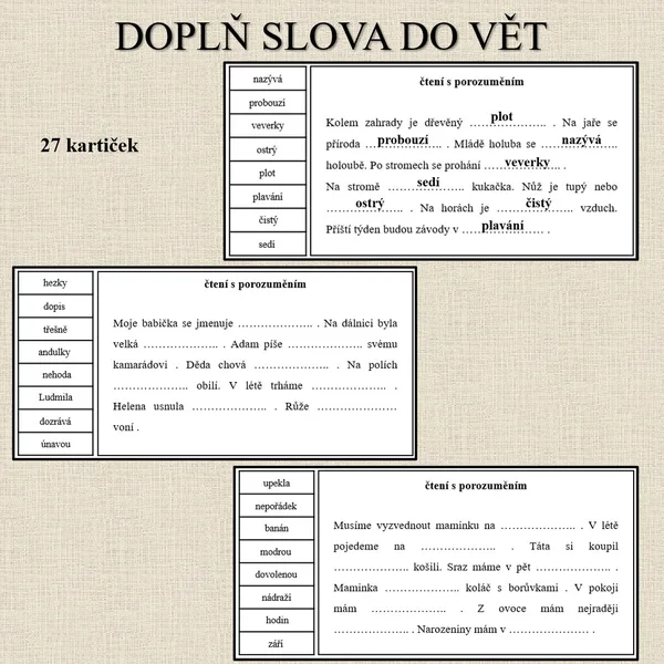 Doplň slova do vět  1