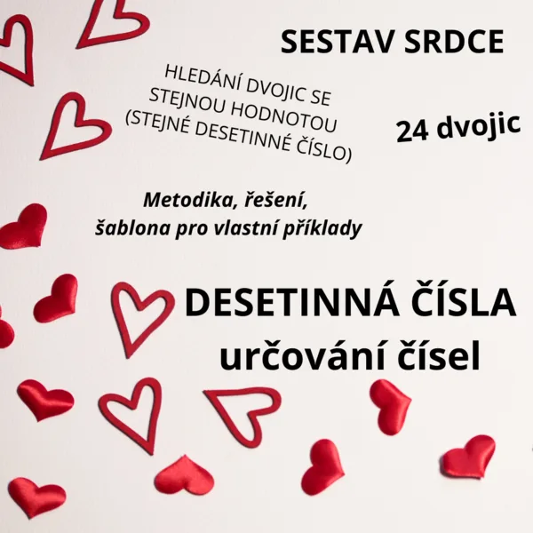 Dvojice - srdíčka: Najdi stejnou hodnotu (desetinná čísla) 1