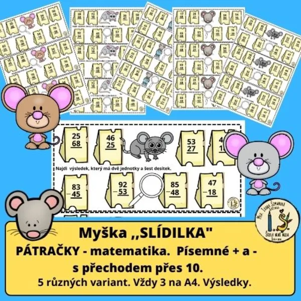 MYŠKA ,,SLÍDILKA"  - PÁTRAČKY - PÍSMENÉ + a - S PŘECHODEM PŘES 10. 1