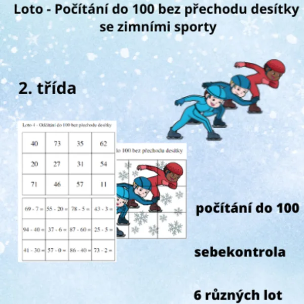 Loto - Počítání do 100 bez přechodu desítky se zimními sporty 1