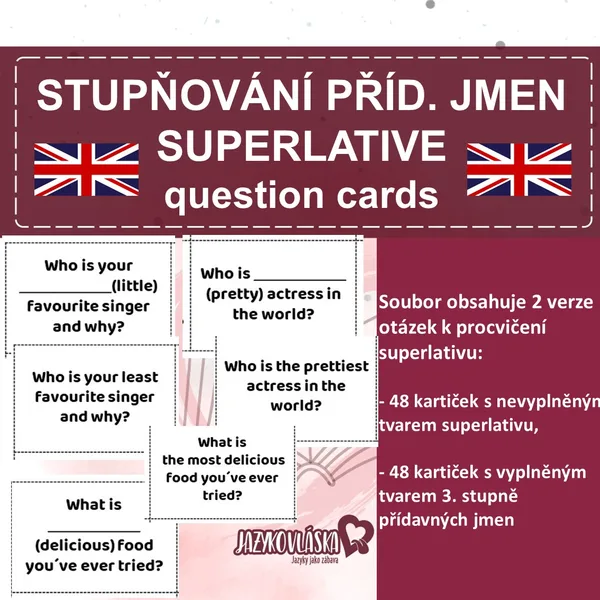 Stupňování přídavných jmen SUPERLATIVE question cards 1