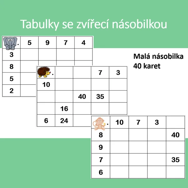 Tabulky se zvířecí násobilkou 1