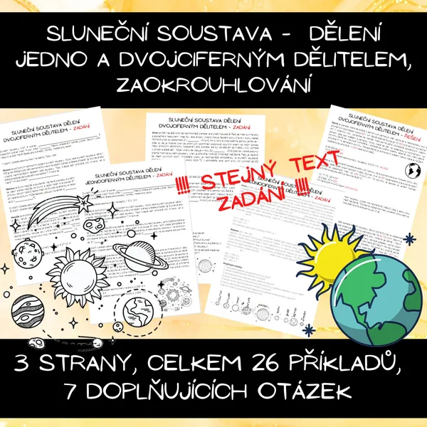 Sluneční soustava: dělení jednociferným a dvojciferným dělitelem, zaokrouhlování 1